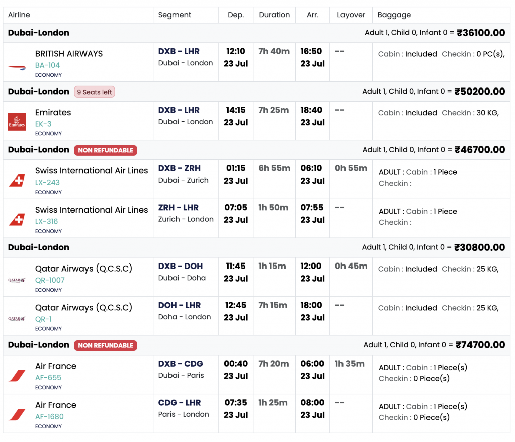 flight quotation sample generate from maya travels portal
